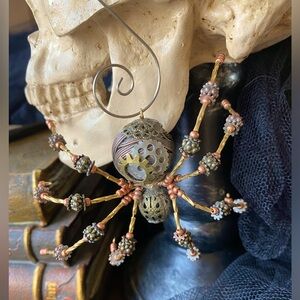 Handmade beaded spider hanging ornament steampunk